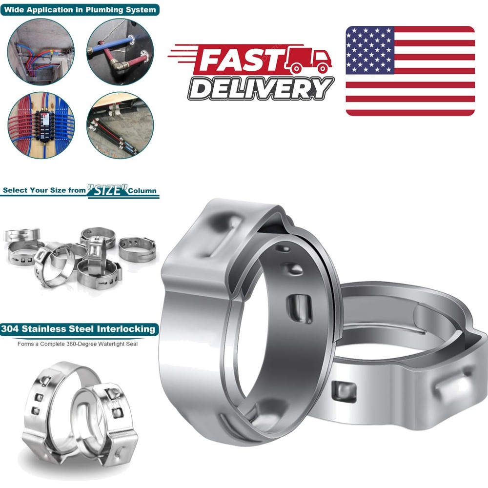 High Quality 1/2 Inch PEX Cinch Clamps 50 Pack Stainless Steel Watertight Seal