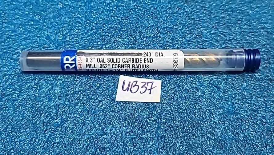 GARR .240″ DIA. X 3″ OAL SOLID CARBIDE END MILL .062″ CORNER RADIUS 3 FLUTE