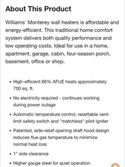 ✨️ Williams Monterey Top-Vent Wall Heater 35,000 BTUH, 66% AFUE, Natural Gas