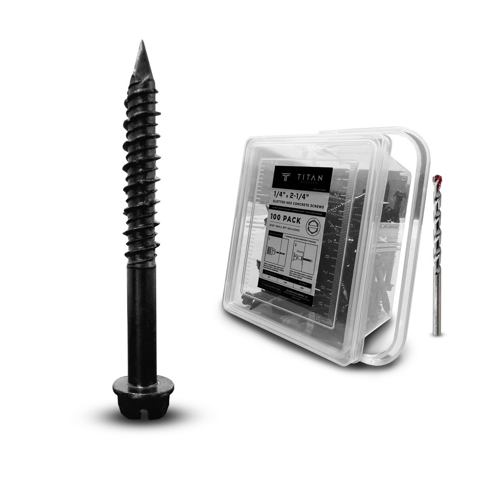100-Pack 1/4 x 2-1/4″ Black Ruspert Hex-Head Concrete Screw Anchors
