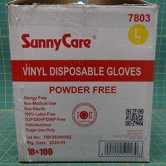 (Case of 10 Boxes) SunnyCare 7803 Powder Free Vinyl Disposable Gloves Size Large