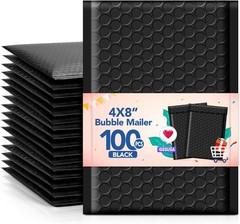 Reliable Black Bubble Mailers 4×8 Inch – 100 Padded Self-Seal Shipping Envelopes