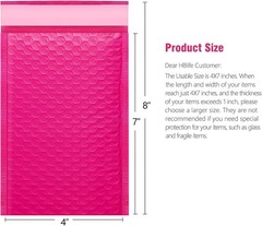 50Pcs Bubble Mailers 4×8 Inches Self Seal Hot Pink Poly Padded Envelopes