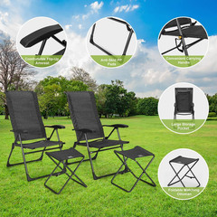 44 In. Gray Plastic Fabric Oxford Cloth Adjustable Back Folding Chairs (Set of 4