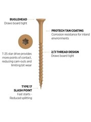 Camo Deck Screws 2-1/2” #9, Bugle Head, Star Drive, Tan, Coated, 1750 Count