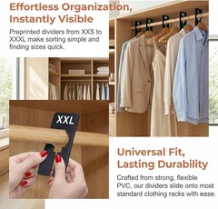 8Pcs Clothing Rack Dividers Black Plastic Closet Size Divider Hanger Labels for