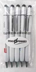3ct pen Lot: Misprint Executive Metal Fidget Spinner Pens w/Stylus: WHITE