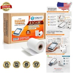 Square Terminal Paper Rolls – 50pk BPA-Free 2 1/4″ x 55′ Thermal Receipts