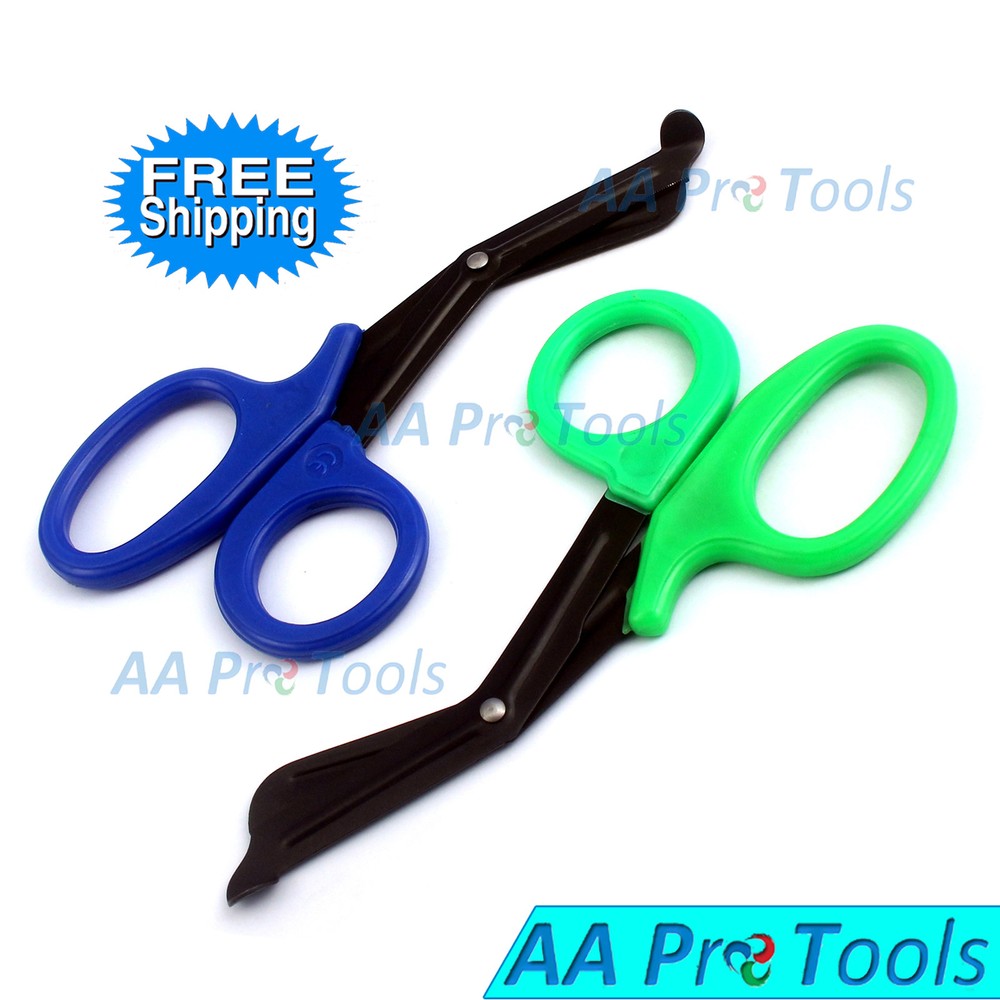 2 Trauma Paramedic EMT Shears 5.5″ Fluoride Coated Blades (Royal-Blue + Green)