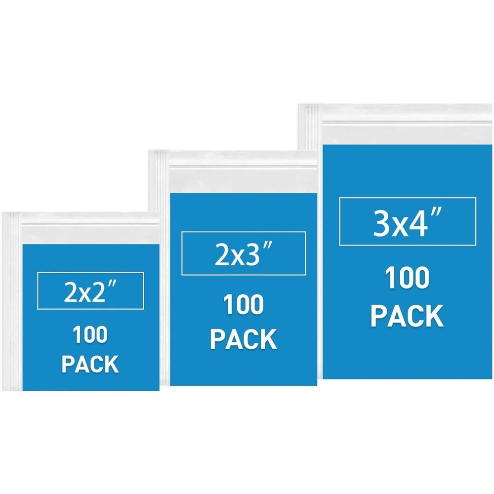 Small Plastic Bags, 300 PCS Mini Baggies 3 Assorted Sizes 2×2 2×3 3×4 Inch.Mini.