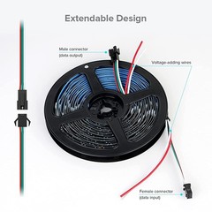 Black WS2812B LED Strip Light 3.3 Ft 144 LEDs IP30