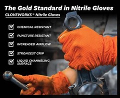 X Large Pack of 100 Heavy Duty Orange Nitrile Gloves for Auto and Industrial Use
