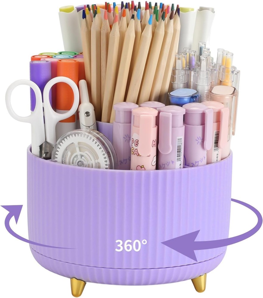 360 Rotating Pen and Pencil Holder Desk Organizer 5 Slots for Office School