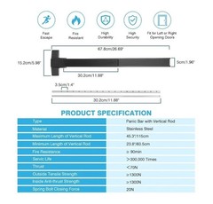 IRONWALLS Surface Vertical Rod Panic Bar, Black 27.5” Commercial Door Push Bar