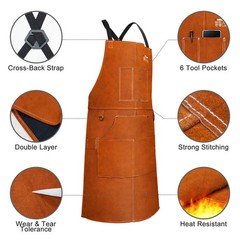 ARCCAPTAIN Work Aprons Welding Cowhide Blacksmith Apron 24″ X 36″ with 6 Pockets