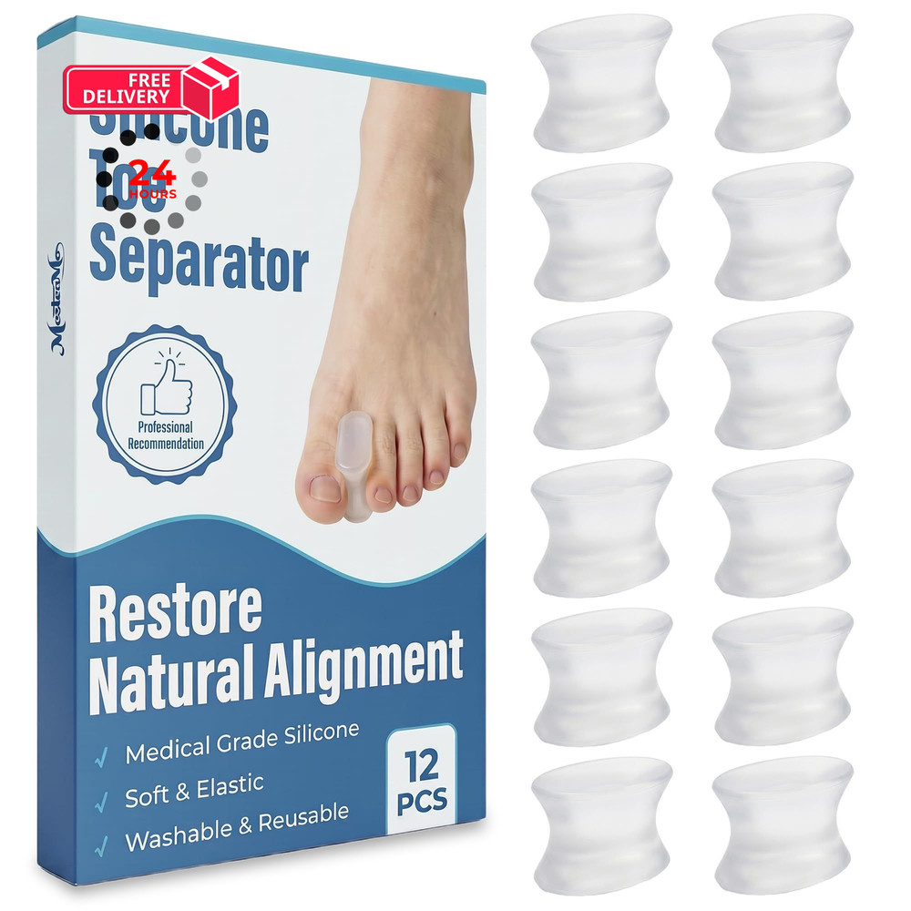 12 Pack Gel Toe Separators & Spacers – Aloe Infused Bunion Pads for M, Clear