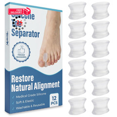 12 Pack Gel Toe Separators & Spacers – Aloe Infused Bunion Pads for M, Clear