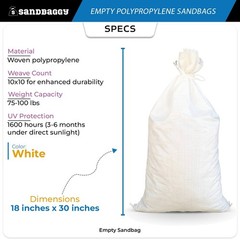 Sandbags – 500 White 18″ x 30″ – Sandbag Sand Bags Bag Poly by Sandbaggy
