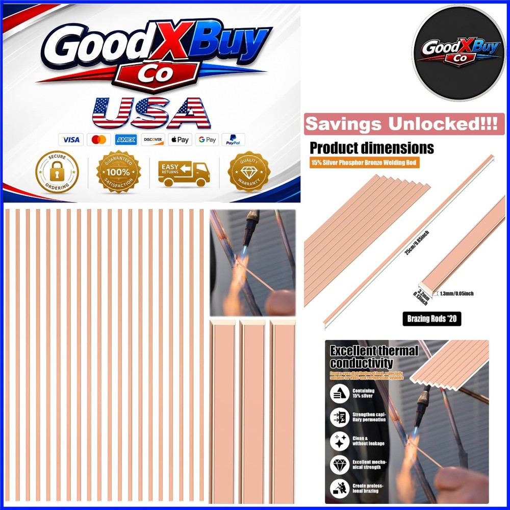 15% Silver Brazing Rods for HVAC Refrigeration 20 Sticks 0.050×1/8×10″