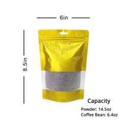 14.5oz Matte Gold Thick Rice Paper Mylar Stand up Zip Lock Bag w/ Window G02