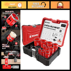 16-Piece Bi-Metal Hole Saw Kit, 3/4″-2-1/2″ for Wood, Metal, PVC – Includes Mand