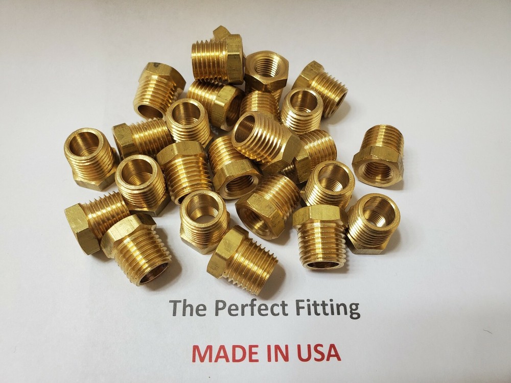 Lot of 25 Pcs. Brass Hex Reducing Bushing 1/4″ Male NPT x 1/8″ Female NPT