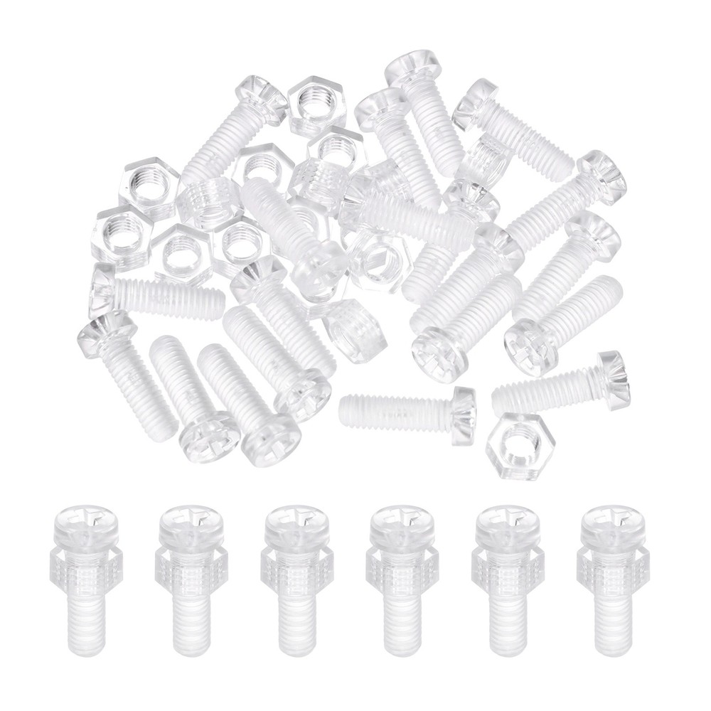 20 Set M5x15mm Clear Acrylic Phillips Round Head Screws with Hex Nuts Kit