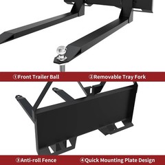 46″ Pallet Fork Quick Attach Mount Attachments, Heavy Duty Skid Steer Forks