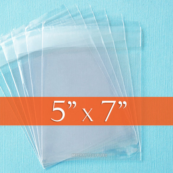 100 Cellophane Poly Bags, 5 x 7 inch Clear Cello/OPP Poly, Resealable Adhesive