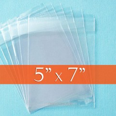 100 Cellophane Poly Bags, 5 x 7 inch Clear Cello/OPP Poly, Resealable Adhesive