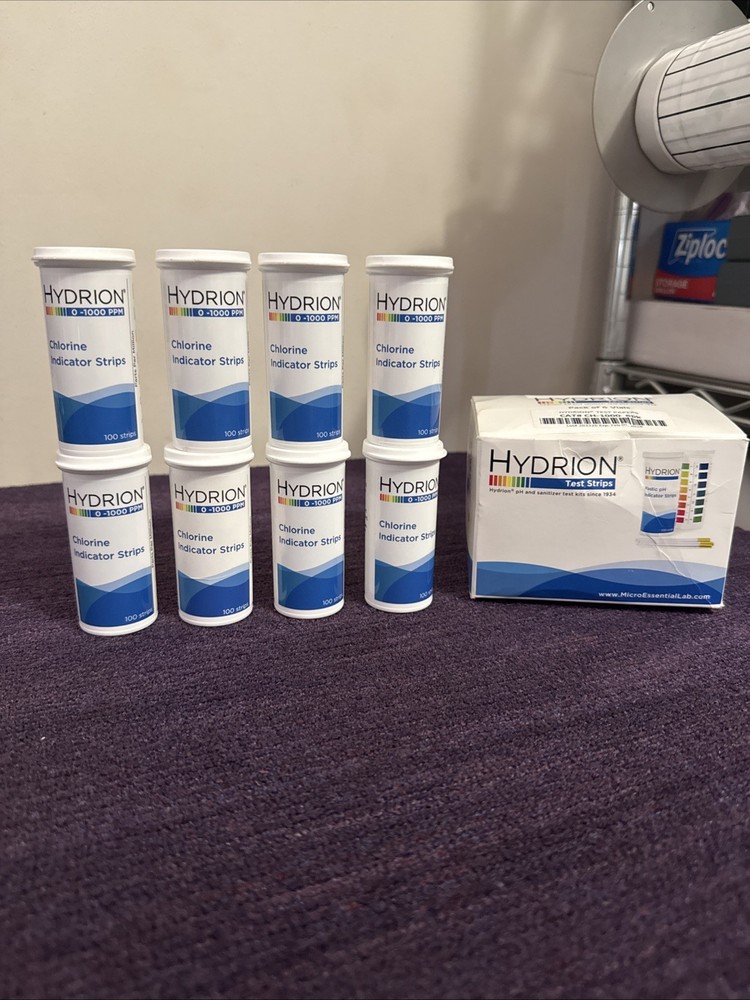 HYDRION CH-1000 Free Chlorine Based Test Strips 0-1000ppm 100 New Lot Of 8
