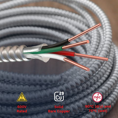 14/3 MC Alum Cable 14-Gauge 3-Conductor Type MC Ground for Indoor Outdoor 250Ft