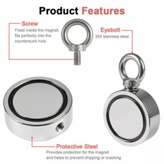 Magnet Fishing Kit 1200lbs Pulling Double Sided Fishing Magnet 2.64″ Dia