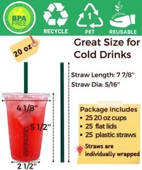 20 oz Clear Plastic Cups with Lids and Straws, Disposable Coffee Cups 25 Sets