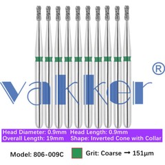 10pc Vakker Dental FG Diamond Burs for High Speed Inverted/ Double Inverted Cone