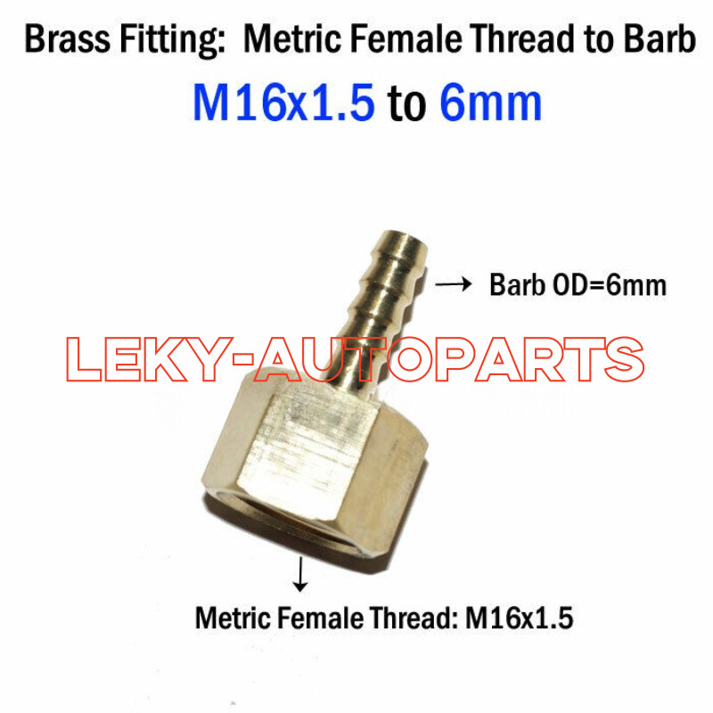 Metric Female Thread M16 M16x1.5 Barb 6mm 1/4″ in Adapter Hose Fitting Connector
