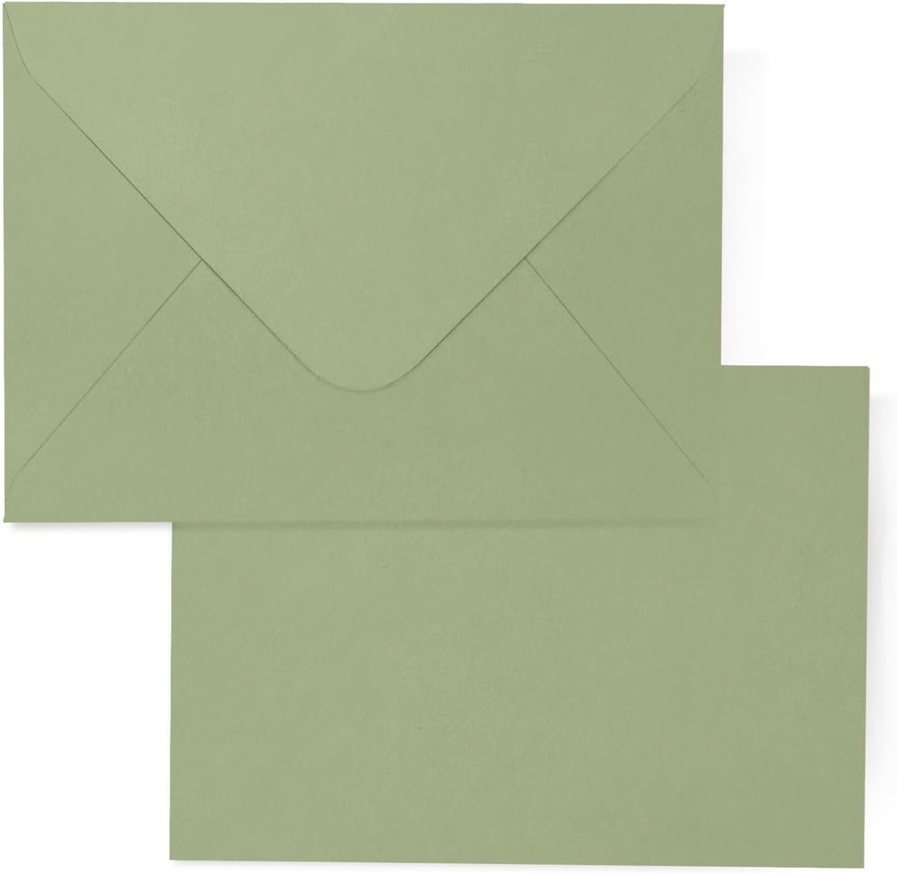 A7 Sage Green Envelopes 100 Pack, 5X7 V Flap Printable Envelopes for Invitation