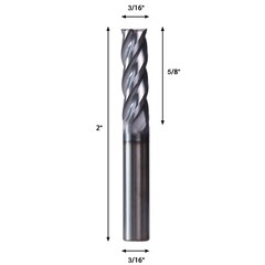5 PCS 3/16″ 4 Flute 2″ Overall Length Carbide End Mill AlTiN Coated