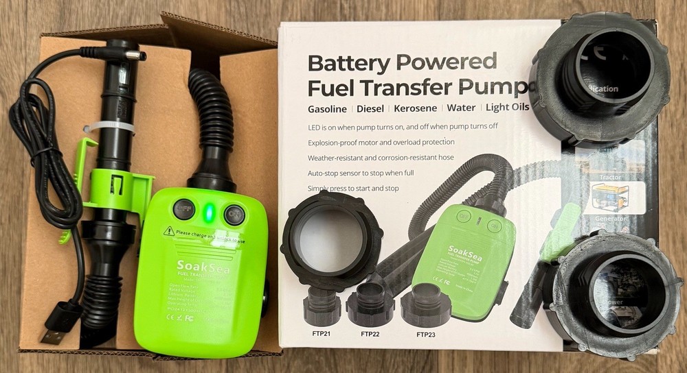 SoakSea Battery Powered Fuel Transfer Pump USB Rechargeable Auto Stop NOB 3.2GPM