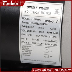5HP Electric Motor 3450RPM Single Phase 208-230V 56C Frame 5/8″ Shaft 60HZ TEFC
