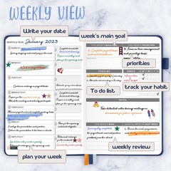 Planner for 2026-2027, Undated Weekly A5-Weekly Planner, Dark Blue