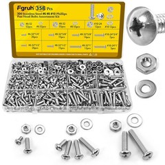 358PCS Machine Screws and Nuts Assortment Kit, #6-32#8-32#10-24 Phillips Pan