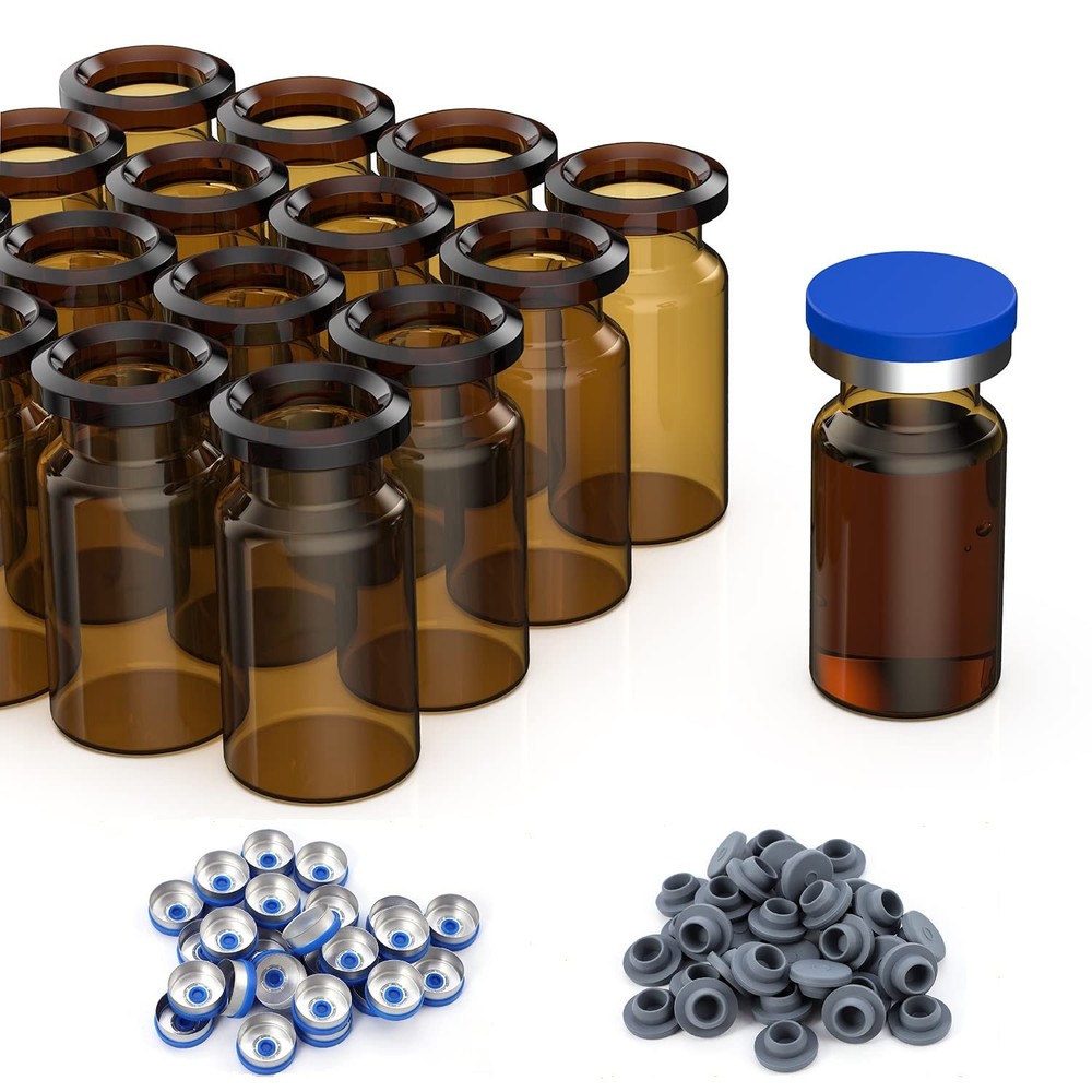 1000PCS Crimp Top Headspace 10mL Glass Vials Aluminum Caps HPLC Lab Clear Bottle