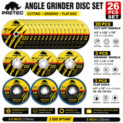 PRETEC 4-1/2″ 5″ Cut Off Grinding Flap Wheels 26 Pack Angle Grinder Disc Set Kit