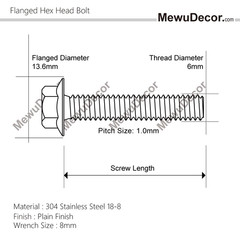 M6-1.0 X 40Mm Flanged Hex Head Bolts Flange Hexagon Screws, Stainless Steel 18-8