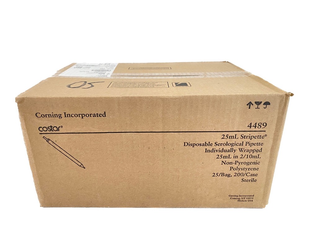 (200/Cs) CORNING 25mL PS Stripette Disposable Serological Pipettes Red 4489