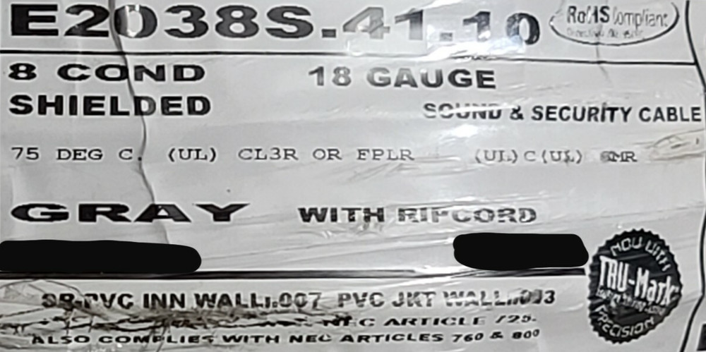 Carol E2038S 18/8C Shielded Security/Communications Cable Riser Gray /50ft