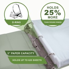 Samsill Plant-Based 3 Inch Durable D-Ring, View Binder, 3-Inch, Sage Green