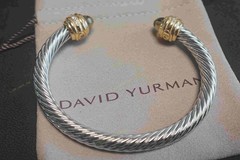 New.DavldYurman.Classic 6mm.Cable.Brown crystal Bracelet with Silver Dome Bangle