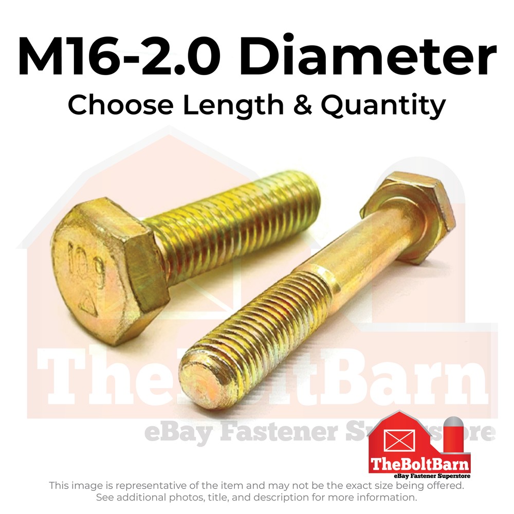 M16-2.0 Class 10.9 Hex Cap Screws Zinc Yellow (Choose Length & Qty)